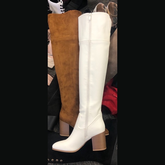 White Vegan Leather Over The Knee Boots - Picture 10 of 11